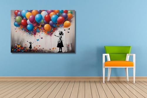 Toile Fille avec Ballon Graffiti Moderne Résolution Murs Vides Salon 50x70cm