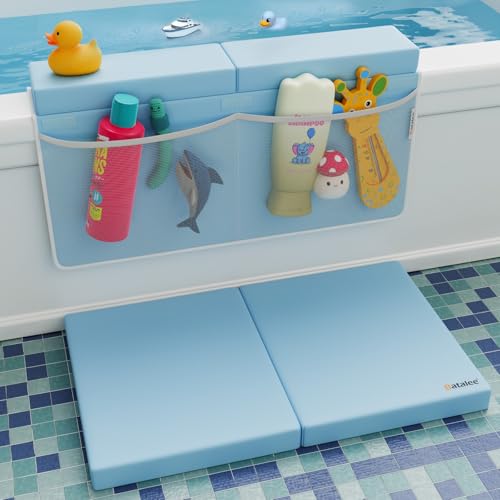 Image of Bath Kneeler and Elbow Rest Pad Set, Premium Gift for Expecting Moms, Non-Slip Thick Kneeling Pad, Knee Saver with Toy Organizer (Large, Blue)