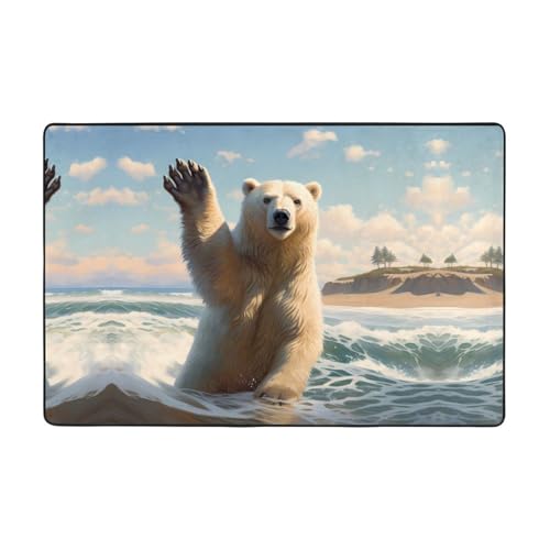 WZYWHJ Alfombra antideslizante con diseño de oso ondulado, suave y cómodo, buena absorción de agua. Nombre para sala de estar y balcón
