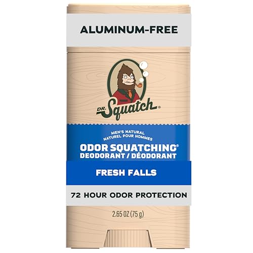 Dr. Squatch Natural Deodorant for Men Fresh Falls Odor-Squatching Mens Deodorant Aluminum Free (2.65 oz)