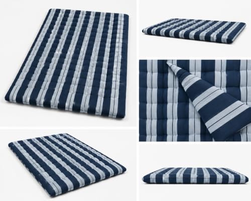 Image of H B MSALA 3 Inch Soft Cotton Gadda Mattress, Blue, 48x72 inches, Lining Pattern, Foldable & Breathable, Lightweight Bedding, for Floor & Bed, Guest Room Use