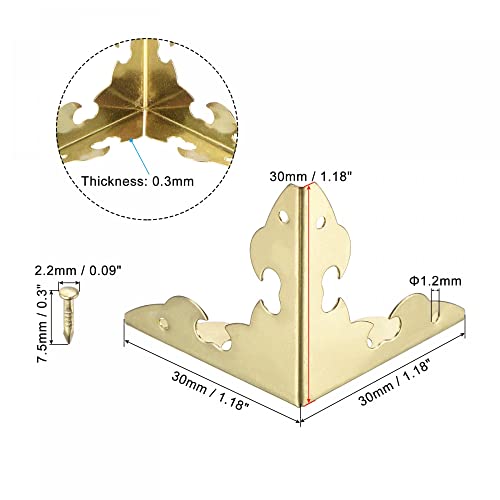Image of uxcell 30x30x30mm Metal Box Corner Protectors Edge Guard Gold Tone 10pcs