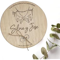 Porta Alianzas Madera Personalizado Porta alianzas de madera grabada con cordel para anudar los anillos | Detalles Boda Personalizados | Grabado en Madera Natural | Lulamuk