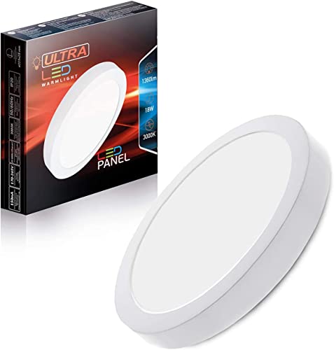 Ultra LED Panel warmweiß 3000K, Deckenleuchte rund, Lampe für die Decke flimmerfrei, Deckenlampe LED 18w, Deckenstrahler mit Abstrahlwinkel 220°, LED-Leuchten 1360LM, 1er-Pack… Cover