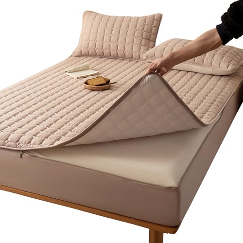 Matratzenbezug mit Reißverschluss 130/140/160/170x190/200 Matratzenschoner Weiche Encasing Matratzenüberzug Topper Gesteppt Matratzenauflage Waschbarer Bettlaken Spannbetttuch(200X220+32cm,C)