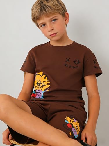 Image of Cakaner Tween Boys Summer Clothes 2 Piece Short Sleeve Graphic T-Shirt and Shorts Casual Outfit Set Size 7-14