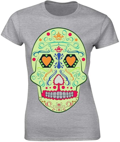 Generic - T-shirt décoratif coloré ornemental crâne femme gris, gris, S