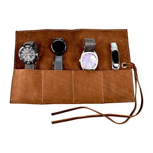 Hide & Drink, Soft Leather Travel Watch Roll Organizer Holds Up to 4