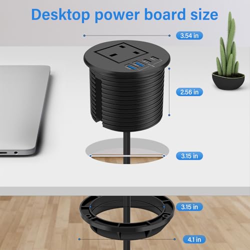 Recessed Power Socket with 1 UK Plug, 20W Fast Charging USB-C Port, Desk Power Grommet 80mm, Seamless Flush Mount - Make Your Desktop Tidier, Workspace Essential Desk Socket (Black) - Image 5