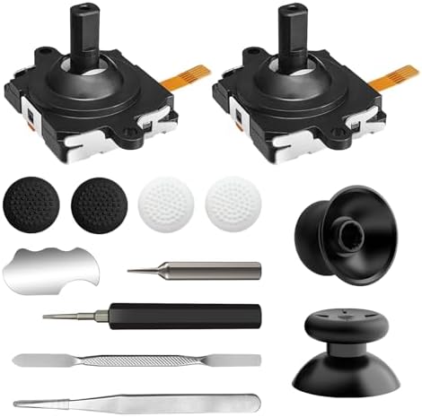 Joystick Replacement Kit for Oculus Quest 2 Controller, Repair Kit for Me-ta Quest 3 Controller, Include 2 Joysticks, T5 Screwdriver, Tweezer, Pry Tool, 4 Thumbstick Grips (Gray-13-in one)