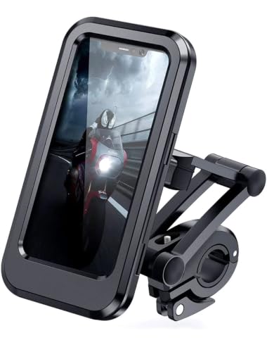 Image of Waterproof Bike Mobile Holder with Aluminum Alloy Base, 360 Rotatable Motorcycle Phone Mount Stand for Handlebar, Anti-Glare Touch-Screen Case for Bicycles, Scooters & Electric Bikes
