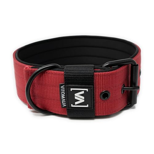 VITOMALIA® 4cm Breites Hundehalsband mit abstehender Neopren-Innenfütterung für Hunde, Schwarze Edelstahl-Dornschnalle, Hundehalsband mittelgroße Hunde (4cm/M = 40cm-50cm, Bordeaux)