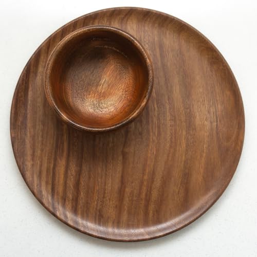 Image of Wooden thali, Sheesham Wood Serving Plate, 25.4 cm Round, Natural Brown, Chemical-Free (Wooden thali 3)