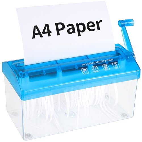 A4 Paper Manual Shredder - Blue Portable Mini Paper Grinder Capacity 3L for A4 Files Documents Straight Cutting Tool Home Office Desktop Supplies WD23BL