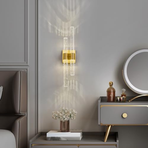 Image of Modern LED Vanity Light Bathroom Vanity Light Fixtures Gold Crystal Sconces Wall Lighting 21.25in 4000K Vertical and Horizontal Wall Mounted Sconces for Bedroom Living Room Hallway(1-Pack)
