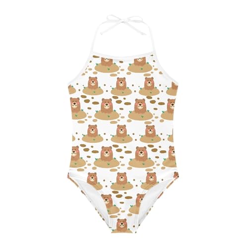 Image of Cute Backless One Piece Swimsuits for Girls Adjustable Halter Strap Bathing Suit Beach Swimwear for Girls