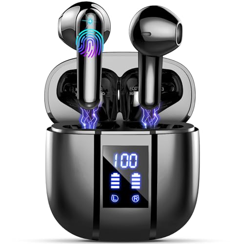 Cuffie Bluetooth, Auricolari Bluetooth 5.4, 48 Ore Cuffie Wireless in ear Stereo HiFi, Cuffiette con ENC Cancellazione Rumore Mic, IP7 Impermeabili Cuffie Senza Fili per iOS/Android, LED Display USB-C