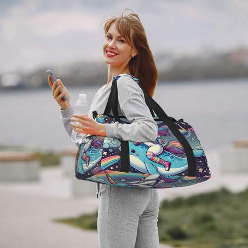 40l Gym Travel Duffel Bag Rainbow Horse Riding Narwhal In Space Carry-On Workout Overnight Backpack4