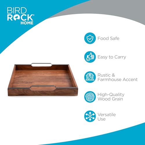 BIRDROCK HOME Wooden Serving Tray with Handles - Farmhouse Decor - Square Top Breakfast Trays - Tea Cheese Board - Coffee Table - Natural Acacia Wood - Kitchen - Bar by BIRDROCK HOME - Used condition - Image 3
