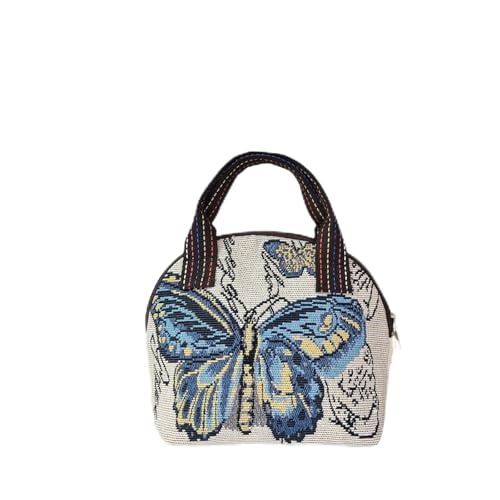 Bolsa de mão tecida com estampa de borboleta com alça de estilo étnico moderno - ideal para passeios diários casuais, Borboleta azul, Bolsas de mão