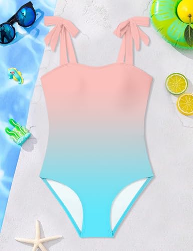 Image of Girls Swimsuit One Piece Casual Color-Block Adjustable Straps Girls Bathing Suit Swimwear 9-16T