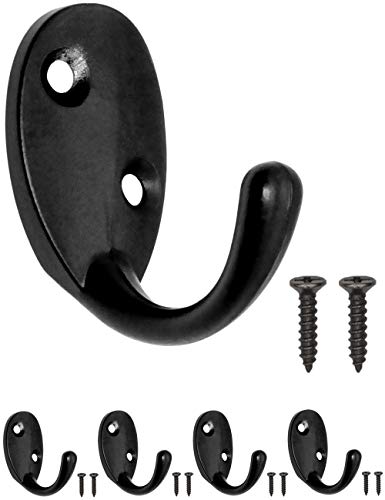 FUXXER® - Lot de 4 crochets de porte-manteau antiques, crochets pour serviettes, patères en fer, crochets muraux, design antique, vintage, maison de campagne rétro, noir, ovale, 46 x 40 mm.