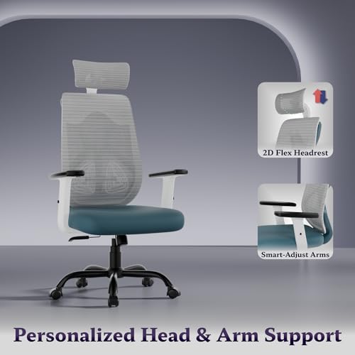 Image of Titan Ergonomic Office Chair for Home & Office | Adjustable Armrests | 120 Recline | Lumbar Support | Thick Cushioned Seat | Heavy-Duty Base | 3 Years Warranty (White Blue)