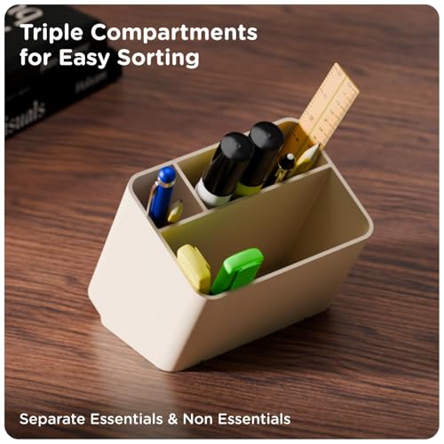 Image of eo Pen Stand for Study Table Stylish with Phone Holder Apex, Olive & Beige