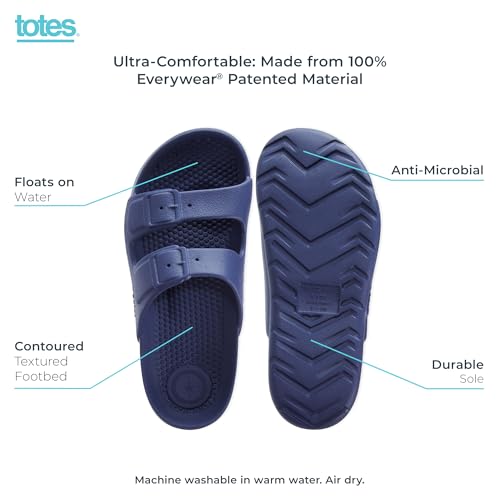 Image of Totes Kids Everywear Double Buckle Slide Sandals Lightweight Waterproof Slides with Textured Footbed