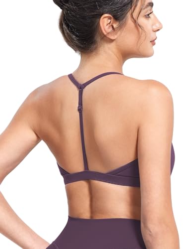 Image of YEOREO CoreFlex Sports Bras for Women Strappy Padded Halter Open Back Light Impact Deep V Neck Yoga Workout Gym Tops