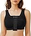 BRABIC Front Closure Compression Wireless Everyday Bra for Women Post Surgery Posture with Breast Support Band (US, Alpha, Small, Regular, Regular, Black)