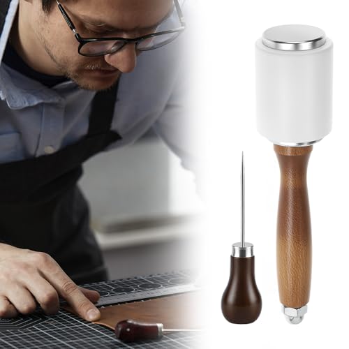 Mazo de martillo de tallado de cuero QWORK y punzón para manualidades bricolaje 8