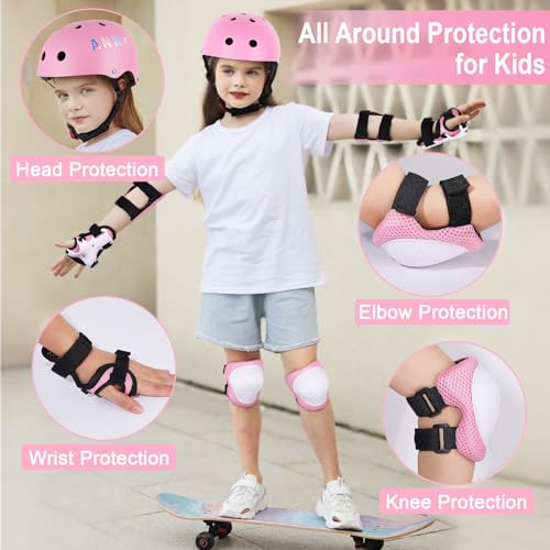 FIODAY Kids Bike Helmet Knee Pads for Kids Adjustable Protective Gear with Knee and Elbow Pads Wrist Guards Toddler Helmet for Boys Girls Skateboard Inline Skating Scooter, 3-5-8-13 Years