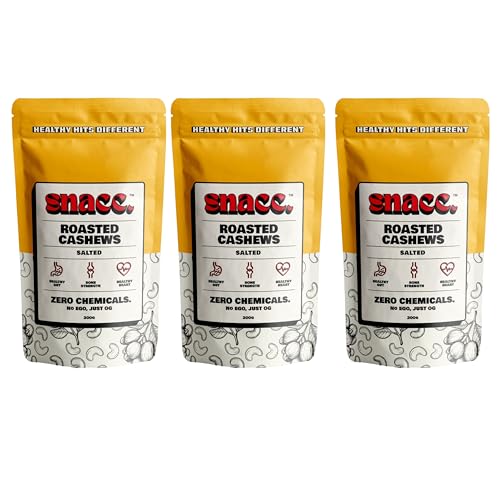 Image of Snacc Roasted & Salted Cashews | Crunchy Premium Kaju Dry Fruit | Protein-Rich Cashew Nuts | Zero Chemicals | 100% Clean Label Healthy Snack | 200g x 3