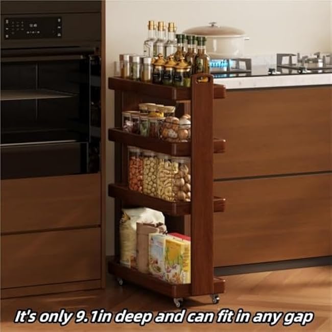 Ultra-Thin 4-Tier Utility Cart - Versatile Mobile Storage Rack for Kitchen, Dining Room & Living Room - Stylish Black Shelving Unit for Home Organization & Space Saving-xY9ezwk7