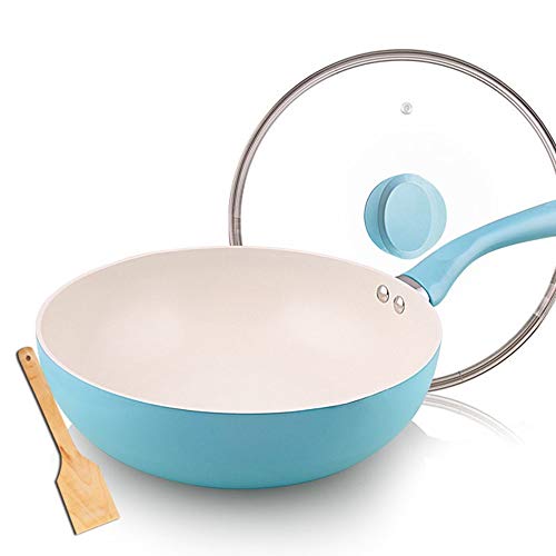 yaunli Wok - Sart�n antiadherente de cer�mica para wok Tao Jing (base plana, antiadherente, de acero inoxidable, 28 cm)