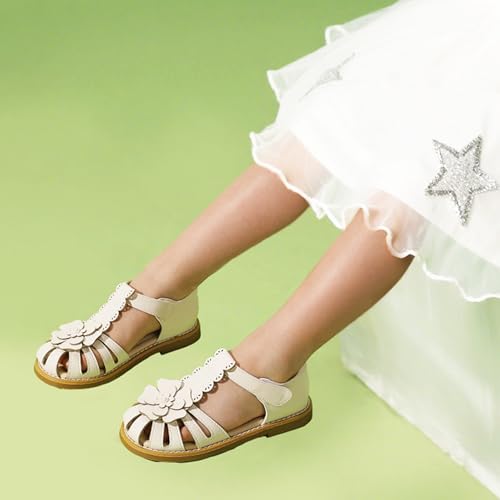 Image of Hehainom Toddler Girls Sandals Closed Toe Flats Dress Sandals Summer Flower Kids Shoes