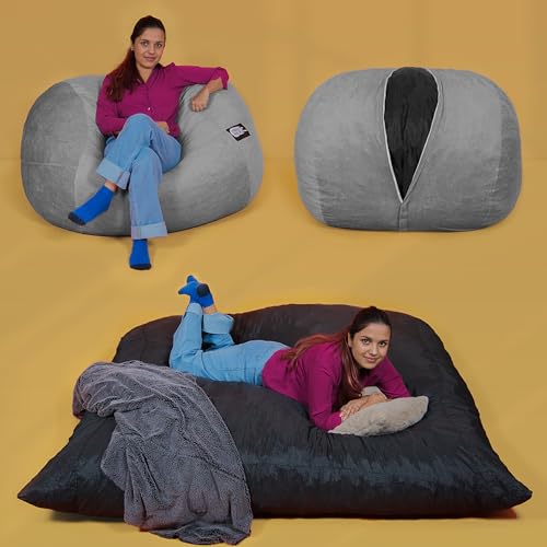 Image of Yogi Sack - Plush, Ultra Soft Memory Foam Blend Bean Bag Chair with Washable Cover - Never Goes Flat (Large, Silver, Bean Bag Bed)