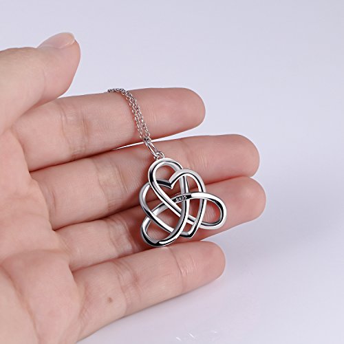 DAOCHONG 925 Sterling Silver Good Luck Irish Triangle Celtic Knot Heart Vintage Pendant Necklace, Box Chain 18"4