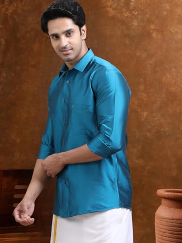Image of Tattva Men Silk Blend Ethnic Shirt | Traditional South Indian Wear for Wedding, Festivals & Casual Wear