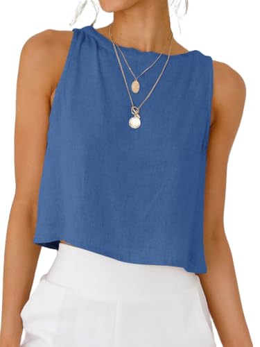 Image of IDEALSANXUN Womens Linen Crop Tank Tops 2026 Spring Summer Sleeveless Tops
