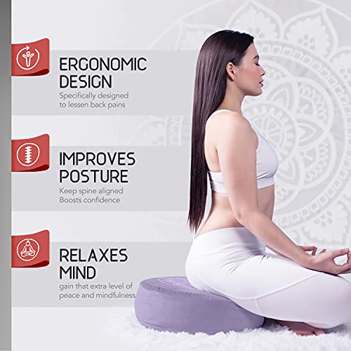 Florensi Meditation Cushion & Zabuton Meditation Mat Bundle- Premium Velvet Meditation Pillow For Women And Men,Washable Cover, Buckwheat Round Floor Pillow & 100% Cotton Square Floor Cushion #TOP2