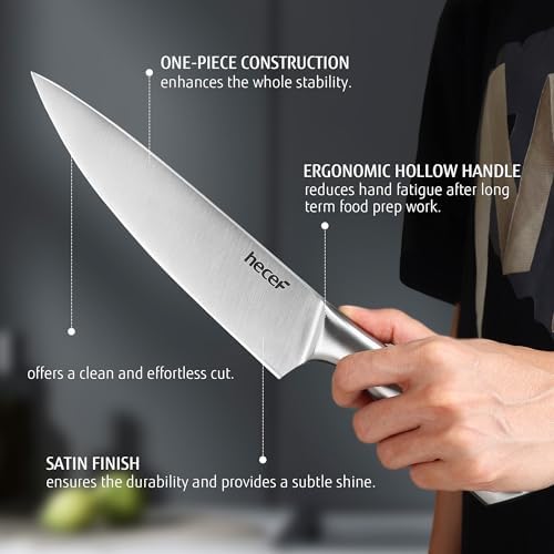 hecef Silver Kitchen knife set of 3, Satin Finish Blade with Hollow Handle, includes 8" Chef, 5" Utility and 3.5" paring knife - 3