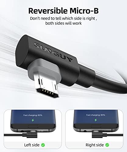 SUNGUY Right Angle Micro USB Cable Short Reversible Micro Connector Fast Charging Data Sync Lead for Samsung Galaxy S6 S7 Edge S5 Note 4,Moto G5 Plus,Kindle - Black (0.3m*2)