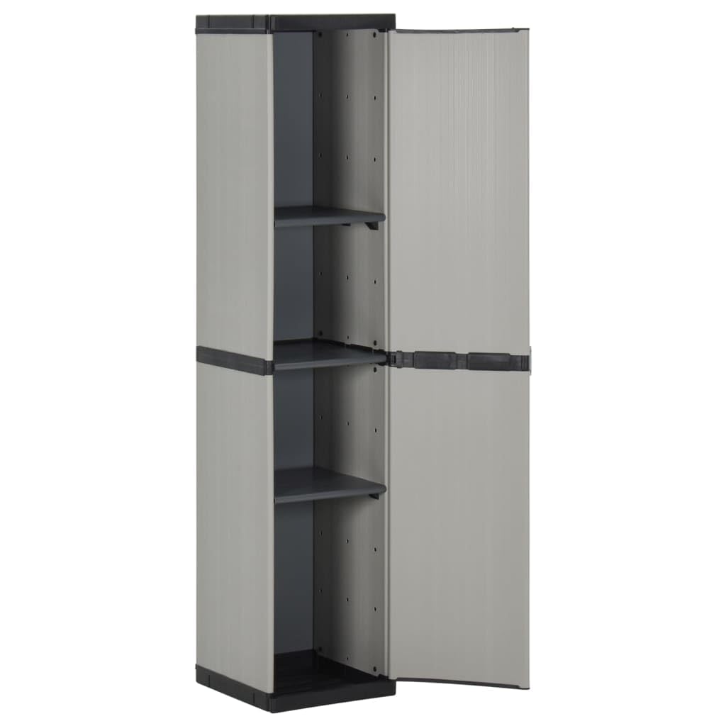Leasha Armoire de Rangement Jardin, Armoire à Balais Extérieur 3 étagères Gris/Noir 34x40x168cm PP