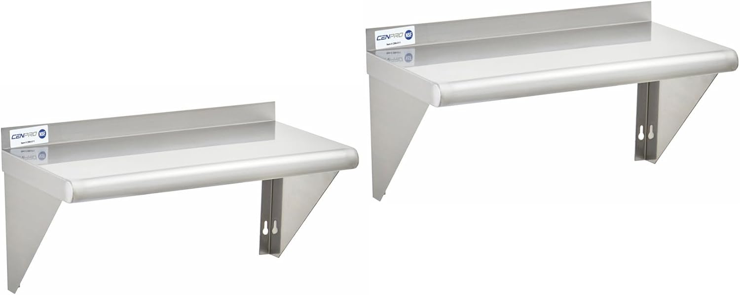 CenPro Commercial Wall Shelf - 210 lb. Weight Capacity, 24" W x 12" D, NSF Solid, Stainless Steel - 2/Pk (29N-228)