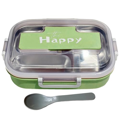 Hitburu Caja de Almuerzo de Acero Inoxidable - Acero Inoxidable con Tapas y Cubiertos Incluidos | Contenedor de 3 Compartimentos para Guardería Oficina Viajes Camping Excursiones
