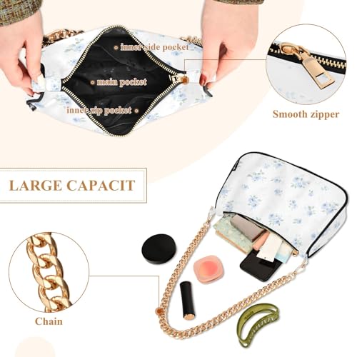 Clutch Shoulder Bags Tote Evening Purse Handbags for Women Blue Small Floral Hobo Bags with Zipper Closure4