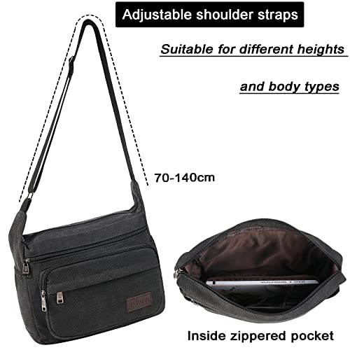 JAKAGO Wasserdichte Umhängetasche Herren,Multi-Tasche aus Segeltuch 15 Zoll Messenger Bag Arbeit Taschen für Herren & Damen,für Schule Reisen Arbeiten täglicher Gebrauch,Schwarz