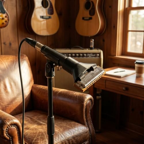 stazuvrt Harmonica Holder for 10 Hole Diatonic Harp, Hands-Free Mic Clip Compatible with SM57 & 545SD-LC, Enhanced Cupped Tone & Quick-Change Design (1) - Thumbnail 4